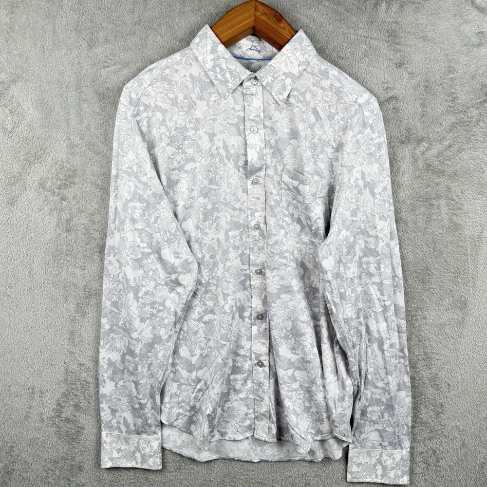Tommy Bahama San Lucio Stretch Shirt Mens L Gray Floral L/S Button Down Vacation